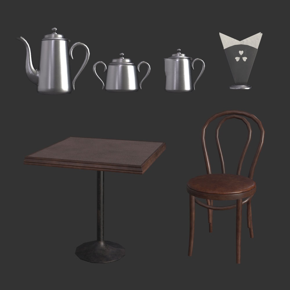 【3Dモデル】昭和レトロな喫茶店アセット(14点)【公開12時間無料】