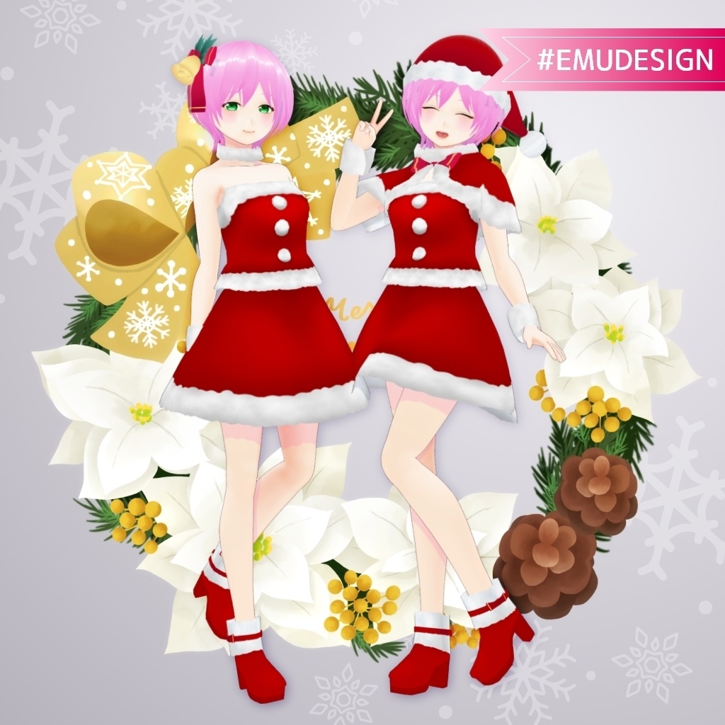【Vroid 衣装 正式版】無料有 クリスマスサンタコスセット 帽子物理入り /Vroid v1.0.3 Christmas Santa Costume Set Santa's hat sways 【テクスチャ/Texture】