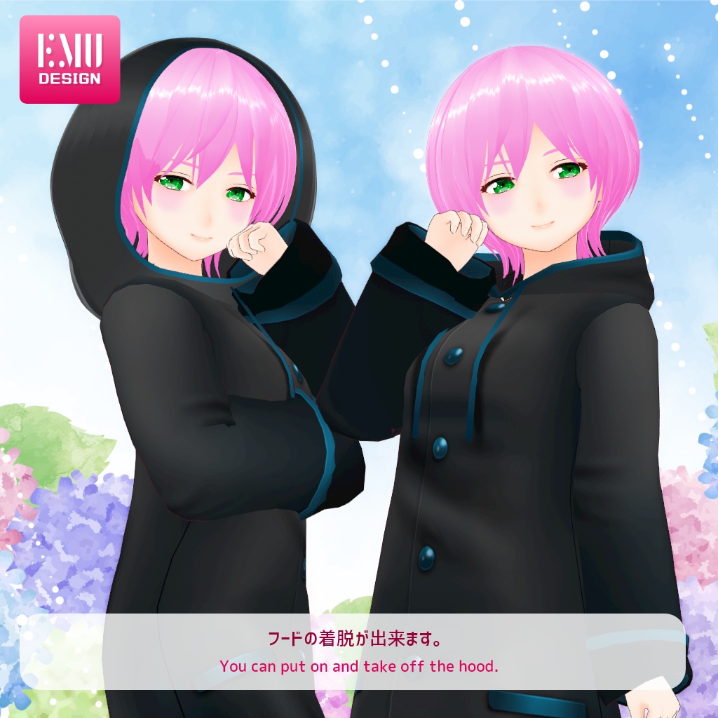 【Vroid v1.7.0】レインコート2022 /RainCoat2022_Black【テクスチャ/Texture】