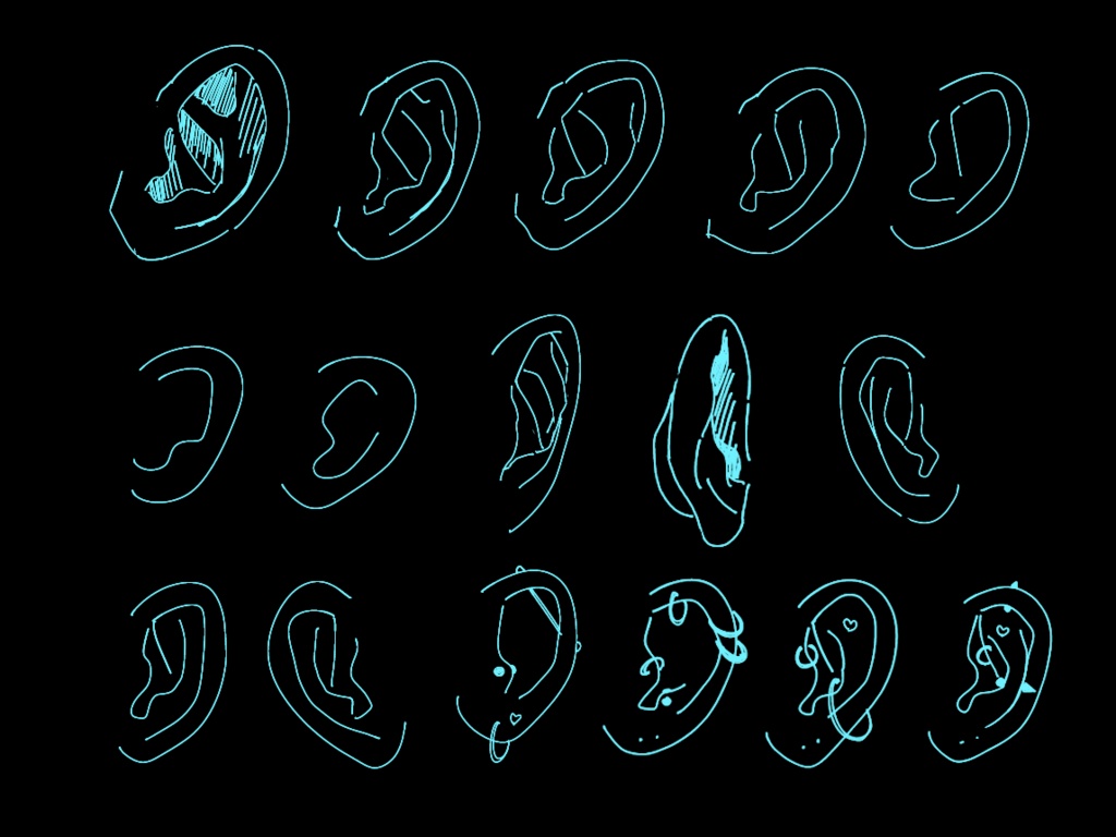 耳の絵パーカー/ブルー