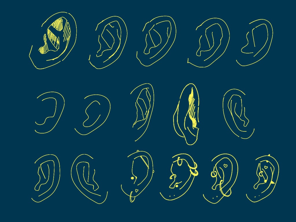 耳の絵パーカー/イエロー