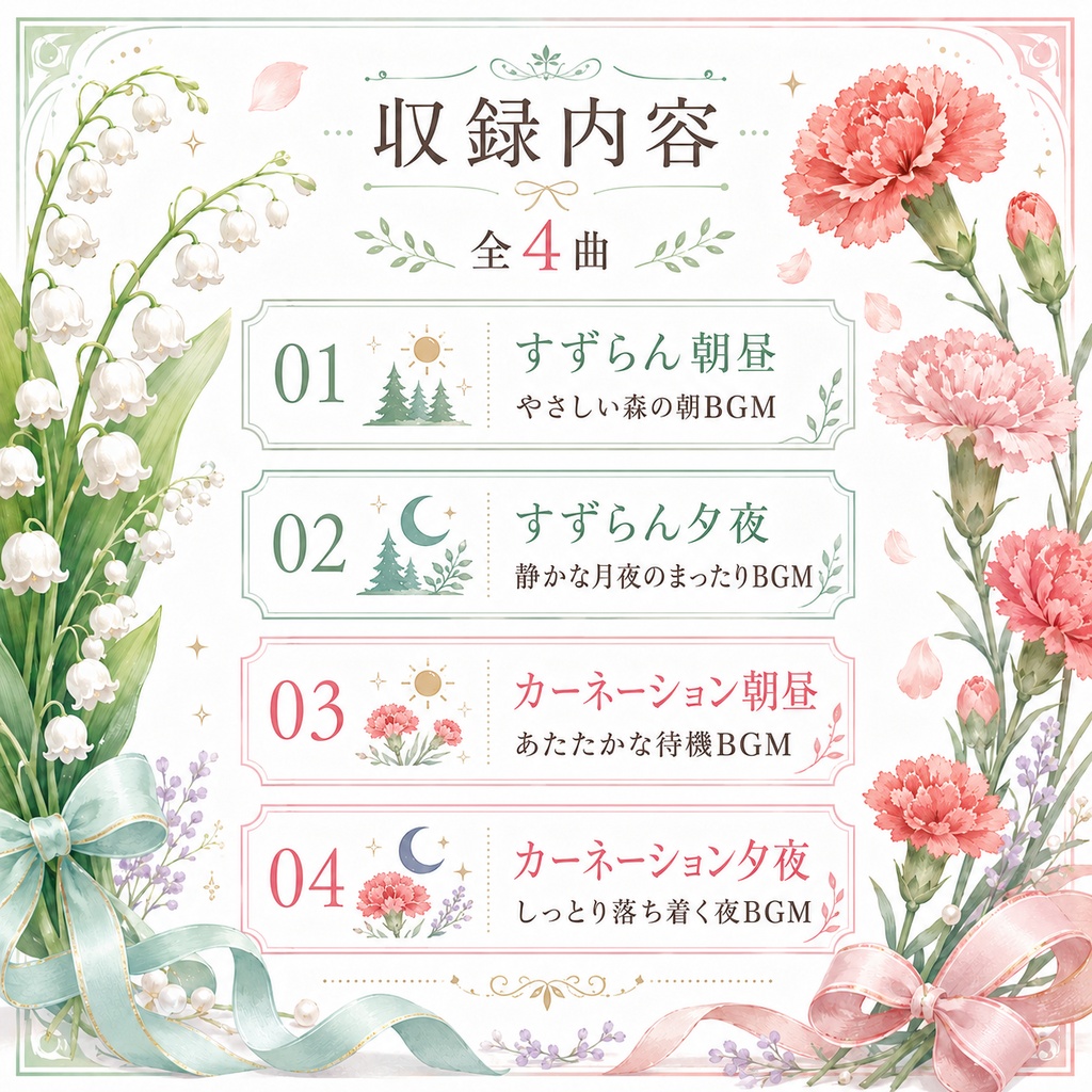 【無料試聴あり】5月の花 配信用BGM素材集|すずらん・カーネーション
