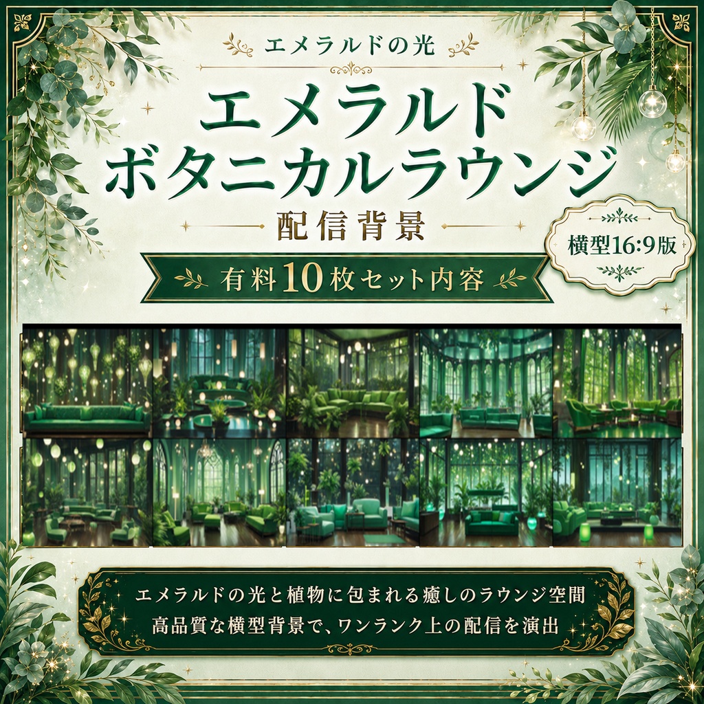 【無料あり】エメラルドボタニカルラウンジ配信背景|横型・縦型・動くMP4版対応(VTuber配信背景)