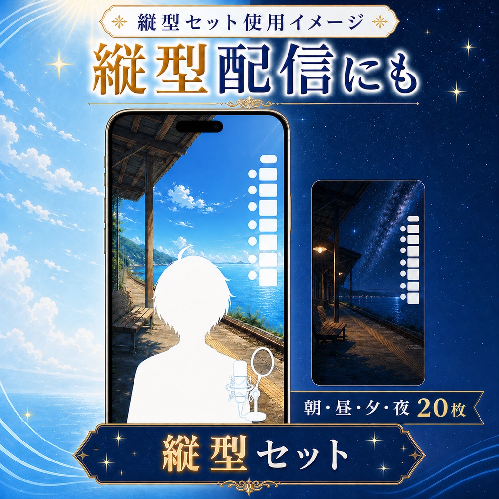 【無料あり】夏の海辺の駅配信背景|朝・昼・夕・夜 4つの時間帯+縦型・動くMP4対応(VTuber配信背景)