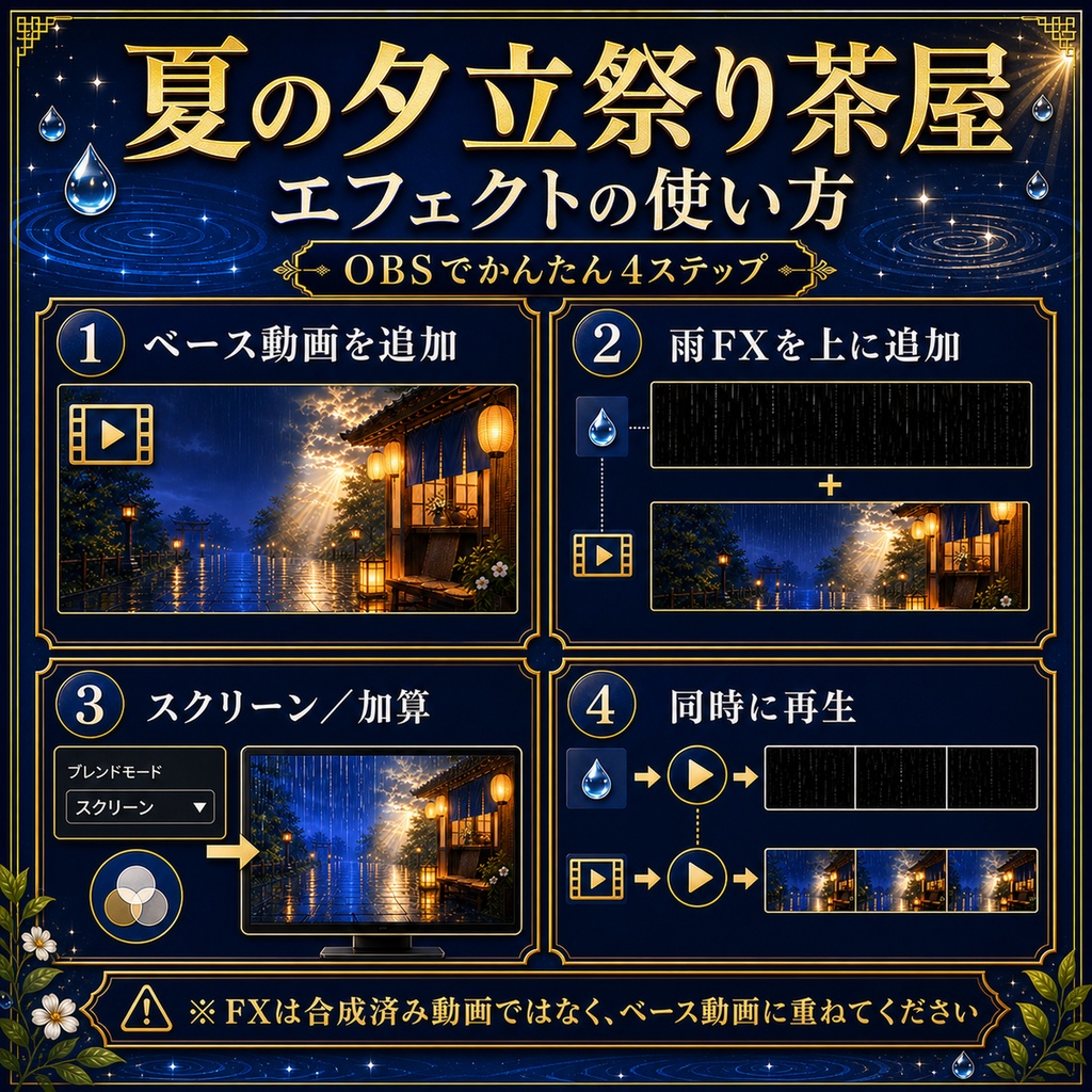 【無料あり】夏の夕立祭り茶屋|通常雨・強雨・雨上がり変化【VTuber配信背景】