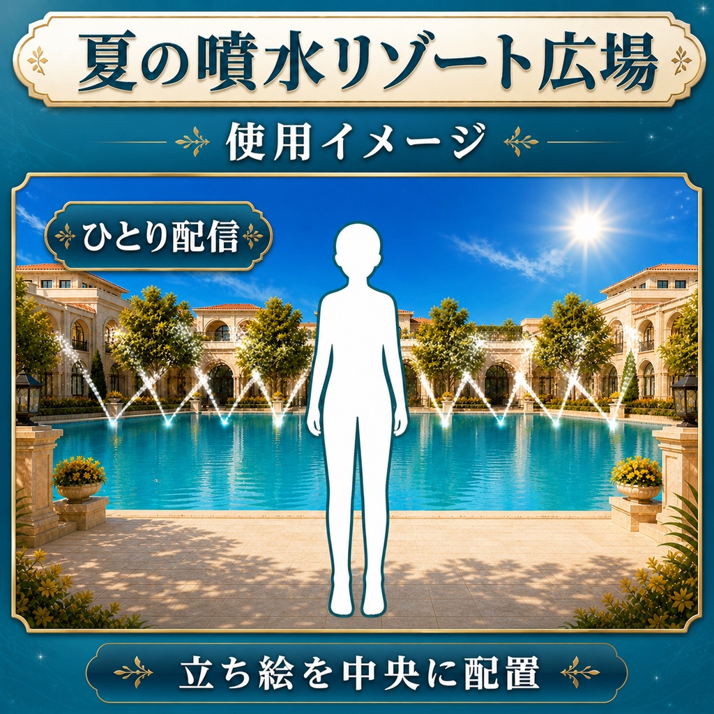 【無料あり】夏の噴水リゾート広場|朝→昼の場面転換【VTuber配信背景】