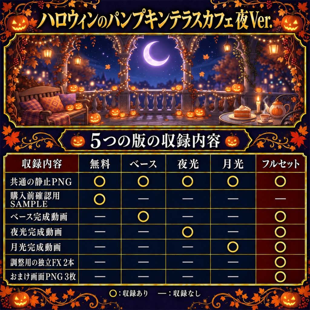 【無料版あり】ハロウィンのパンプキンテラスカフェ 夜Ver.|動く配信背景・VTuber向け