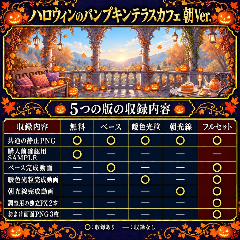 【無料静止画あり】ハロウィンのパンプキンテラスカフェ 朝Ver.|動く配信背景・VTuber向け