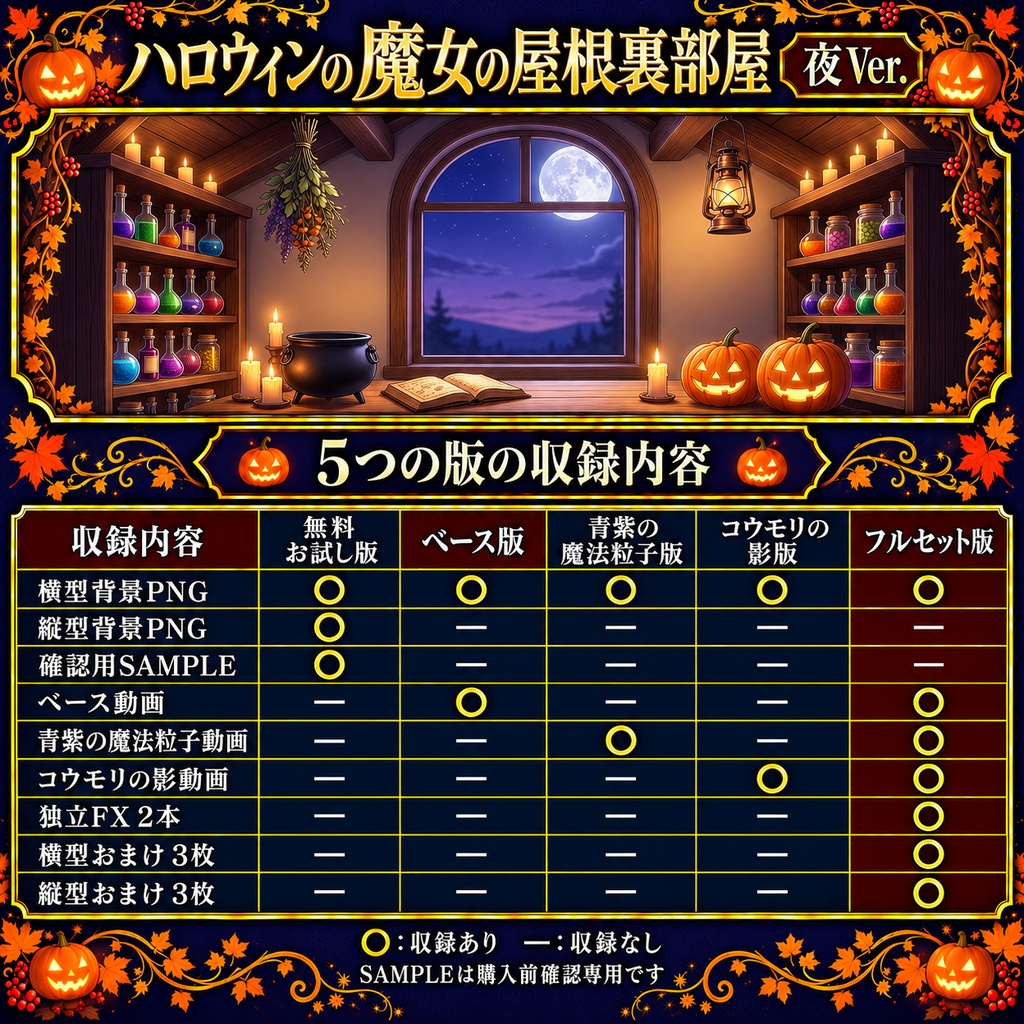 【無料静止画あり】ハロウィンの魔女の屋根裏部屋 夜Ver.|動く配信背景・縦型静止画あり・VTuber向け