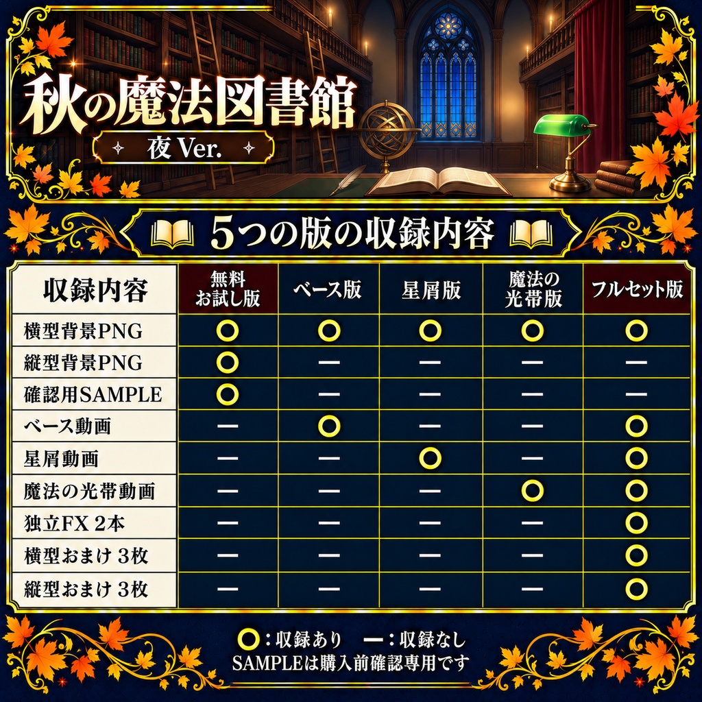 【無料静止画あり】秋の魔法図書館 夜Ver.|動く配信背景・縦型静止画あり・VTuber向け