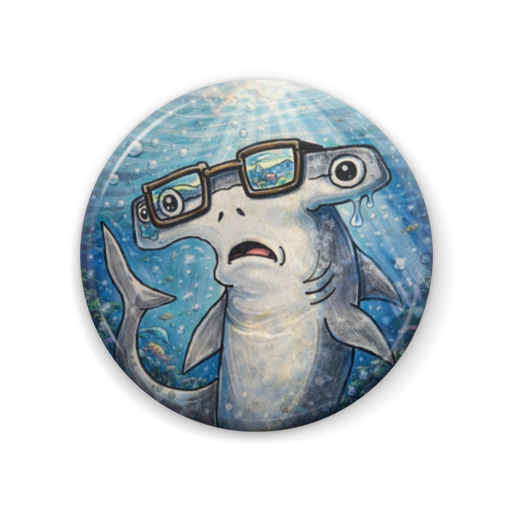 奇獣「メガネズレシュモクザメ」缶バッジ