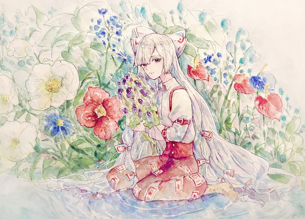 【東方永夜抄】藤原妹紅 水彩イラスト