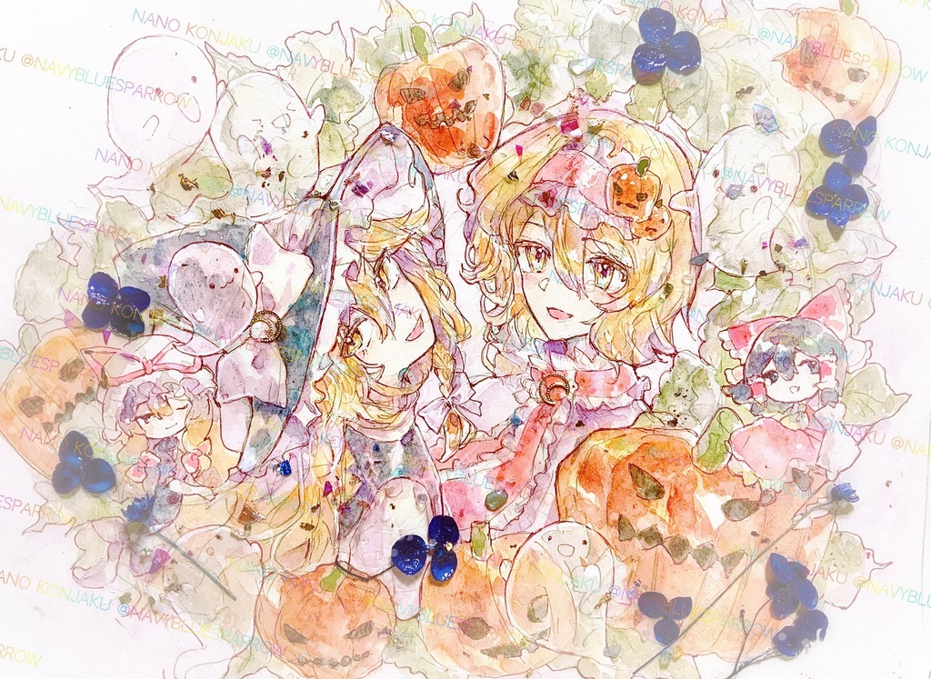 【東方】マリアリ ハロウィン水彩イラスト