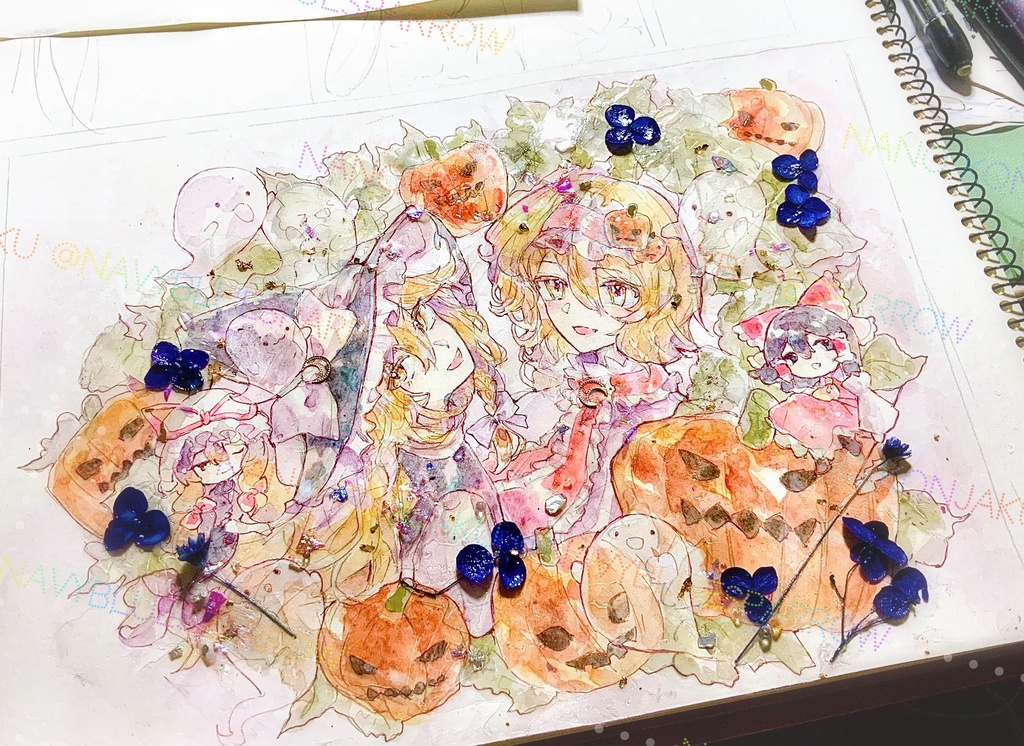 【東方】マリアリ ハロウィン水彩イラスト