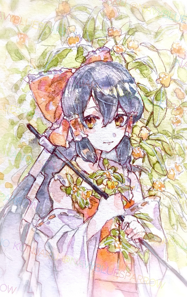 【東方】博麗霊夢 水彩イラスト