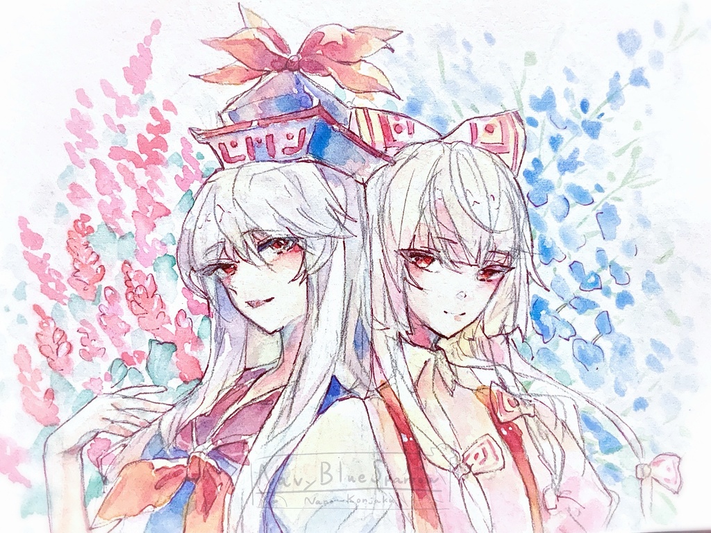 【東方永夜抄】上白沢慧音 藤原妹紅 水彩イラスト