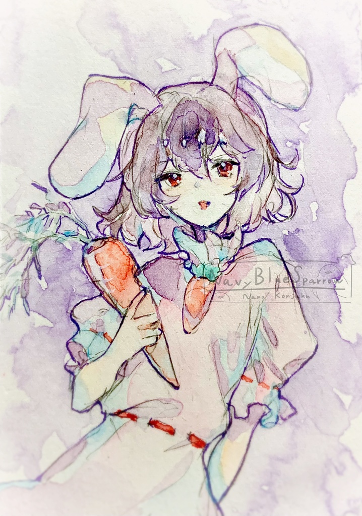 【東方永夜抄】因幡てゐ 水彩ドローイングイラスト