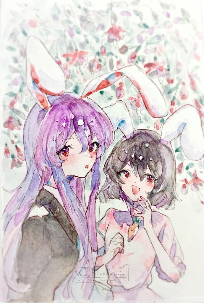 【東方永夜抄】鈴仙・優曇華院・イナバ 因幡てゐ 水彩イラスト