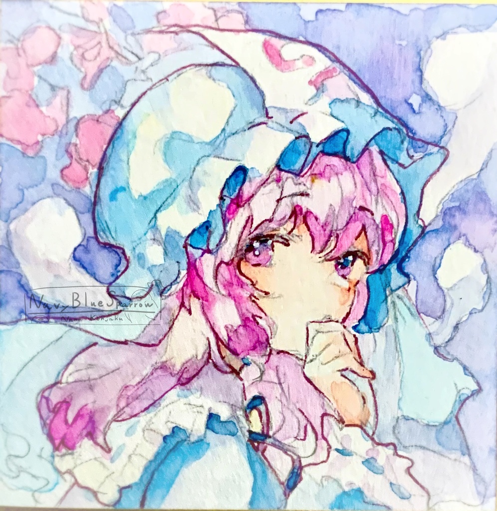 【東方妖々夢】西行寺幽々子 水彩イラスト色紙
