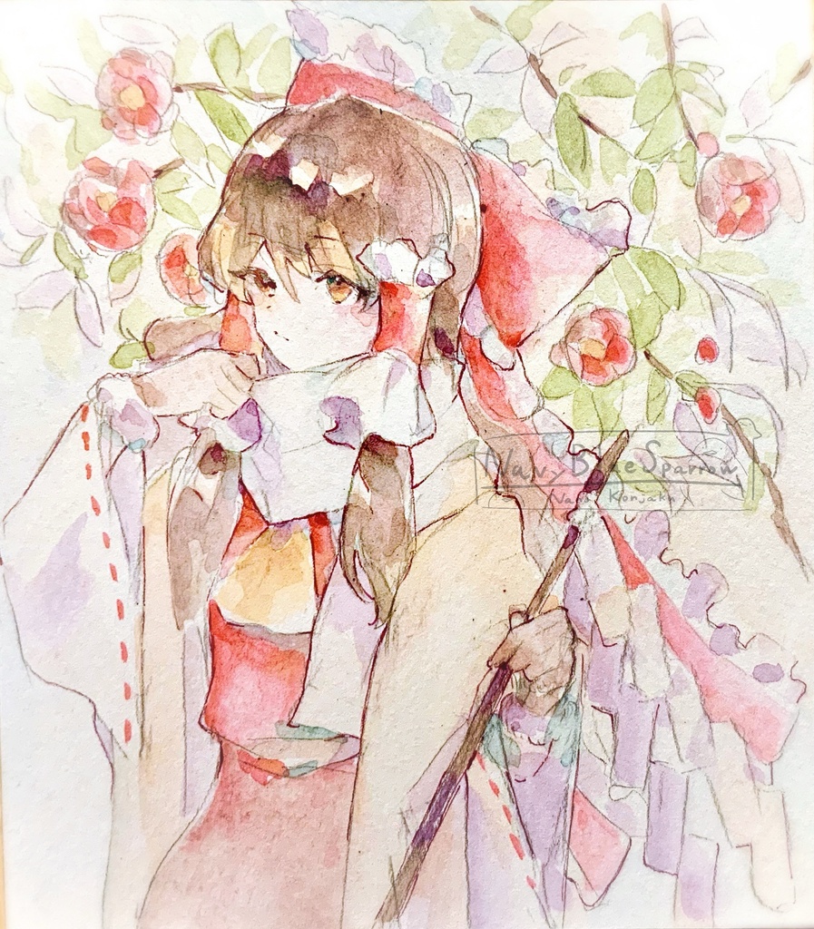 【東方】博麗霊夢 水彩イラスト色紙