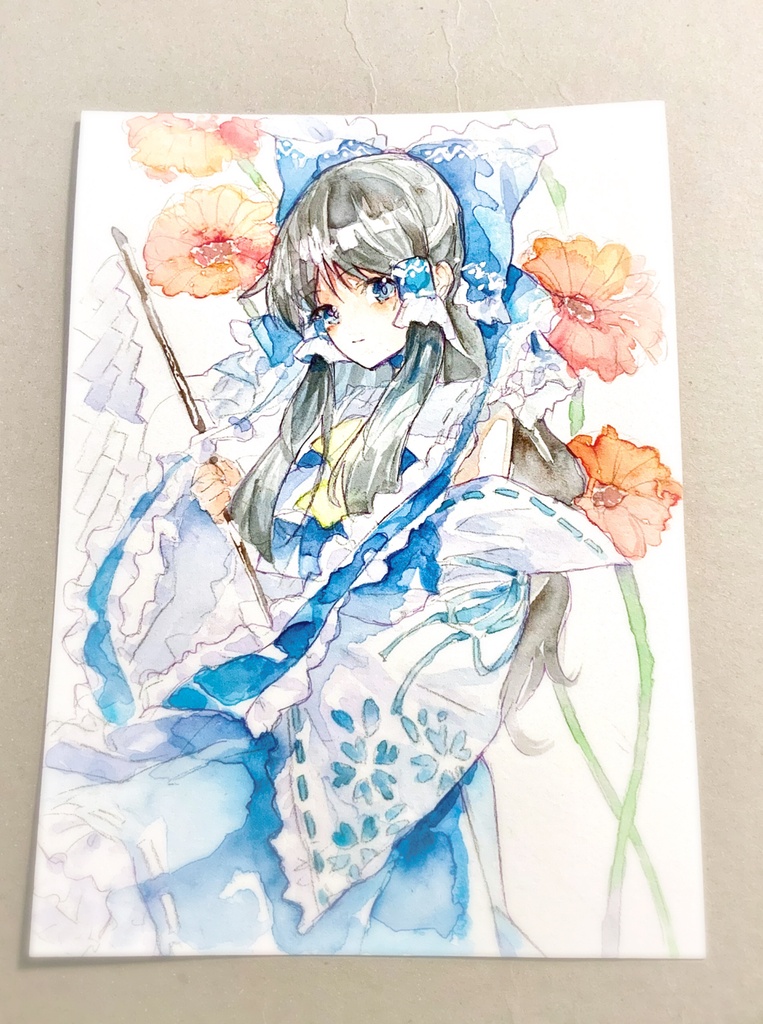 【東方】博麗霊夢(青) 水彩イラスト