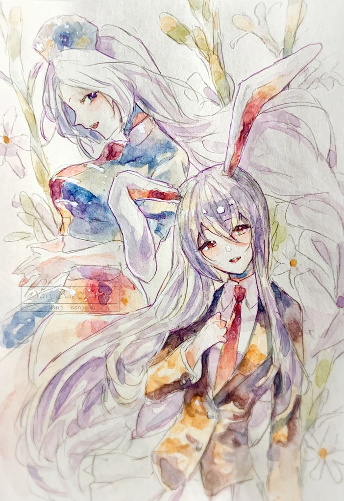 【東方永夜抄】八意永琳 / 鈴仙・優曇華院・イナバ 水彩イラスト