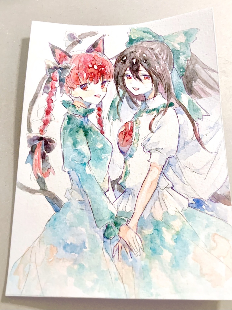 【東方地霊殿】火焔猫燐 霊烏路空 水彩イラスト