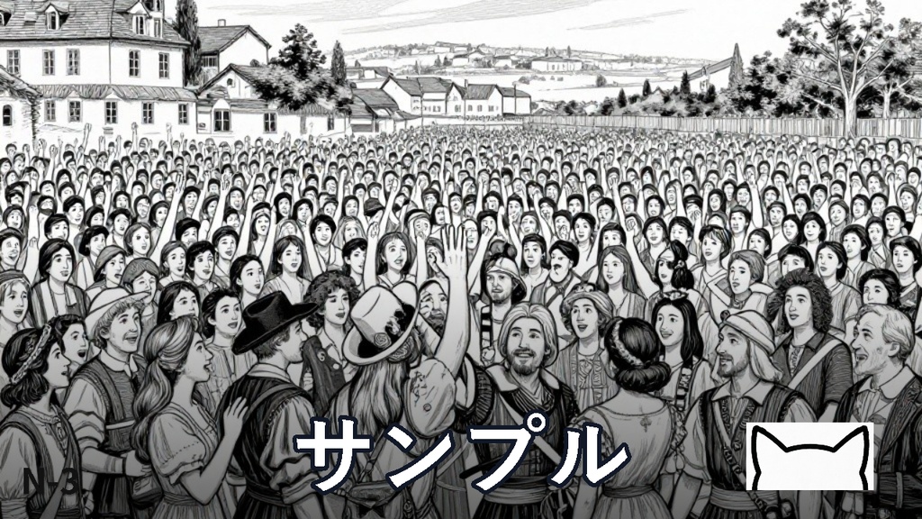 背景素材・群衆(線画)