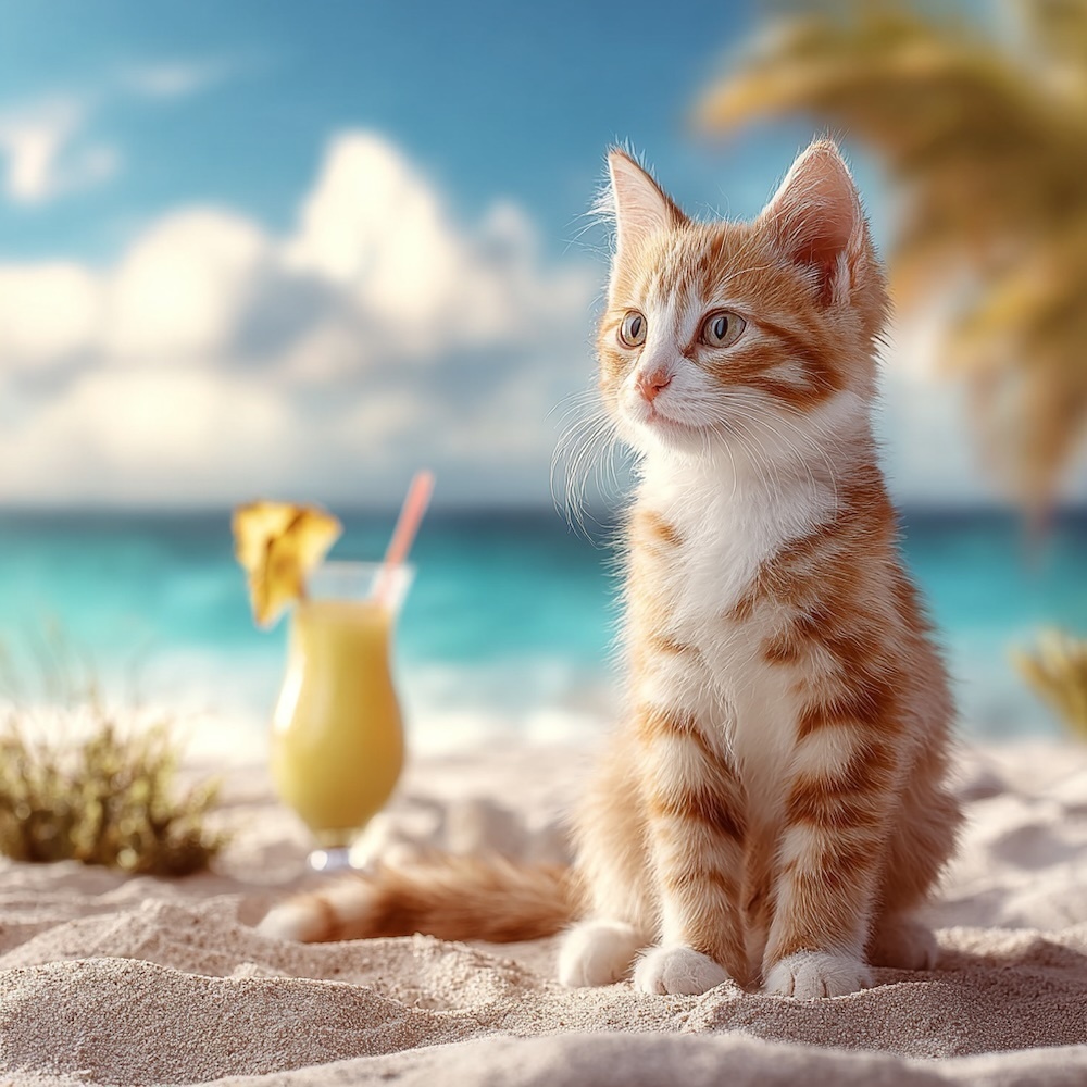 海辺の可愛い子猫