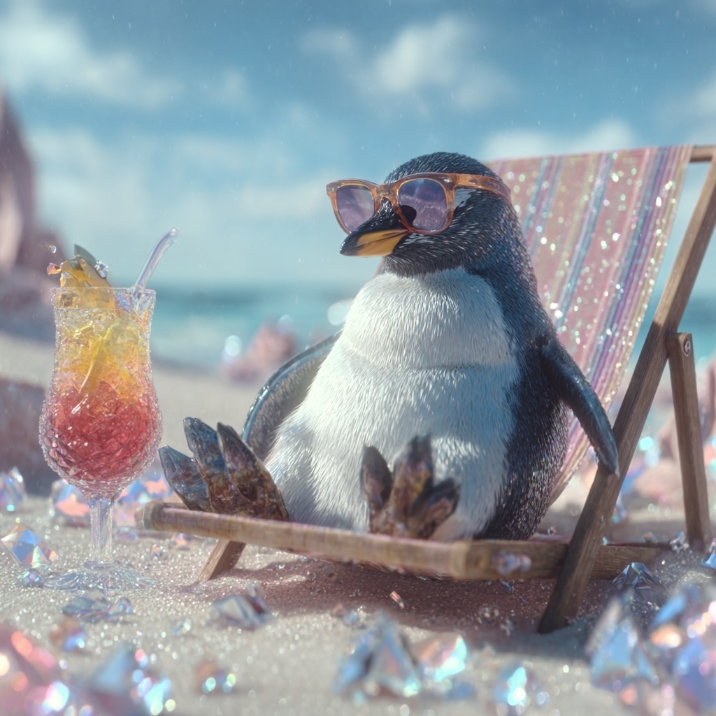 ビーチで涼むペンギン