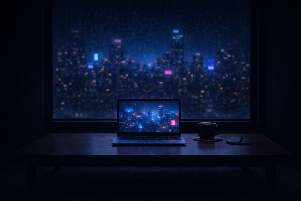 Cyberpunk Background Pack Vol.4: Lo-fi Workspace【10 Images / 3:2】