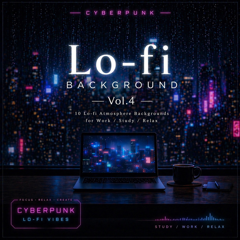 Cyberpunk Background Pack Vol.4: Lo-fi Workspace【10 Images / 3:2】