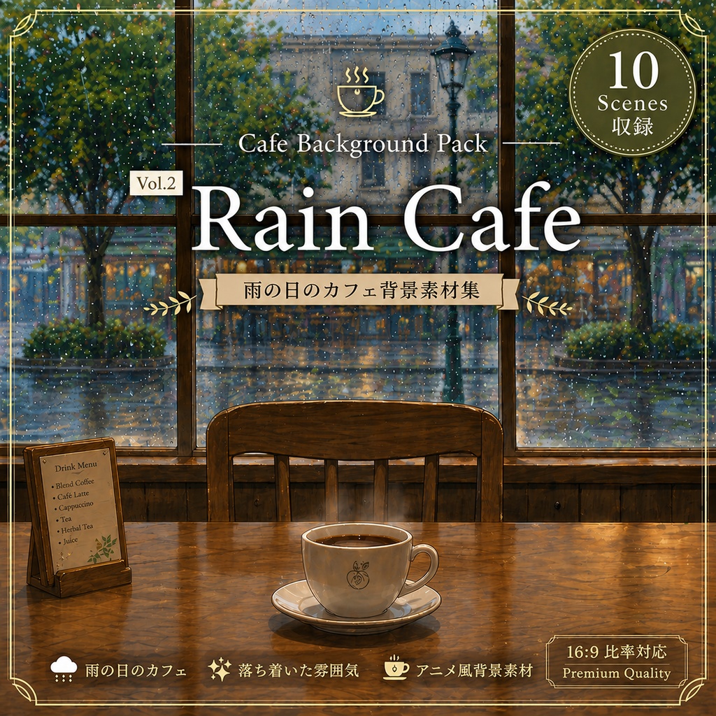 Cafe Background Pack Vol.2: Rain Cafe【10 Images / 16:9】