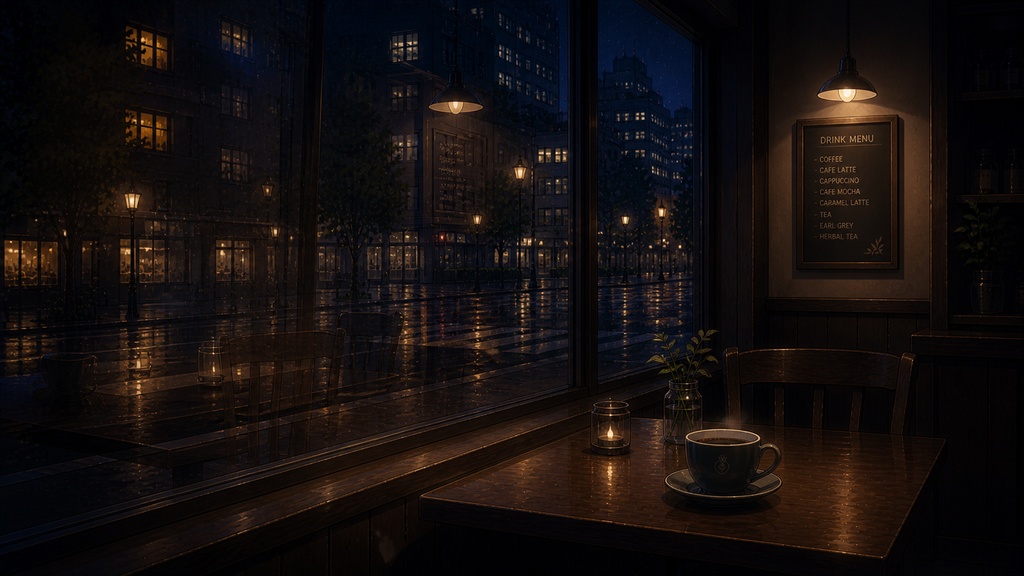 Cafe Background Pack Vol.3: Night Cafe【10 Images / 16:9】