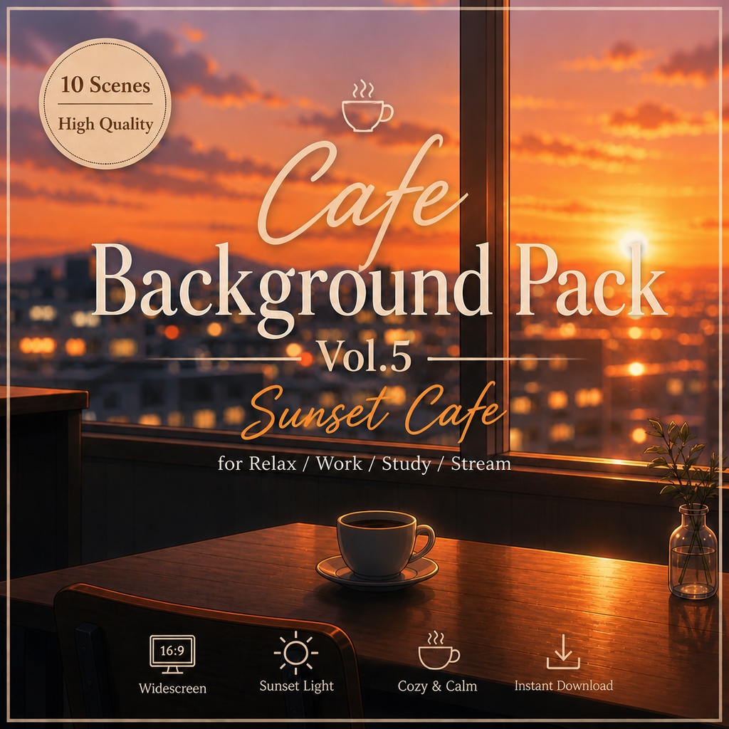 Cafe Background Pack Vol.5: Sunset Cafe【10 Images / 16:9】