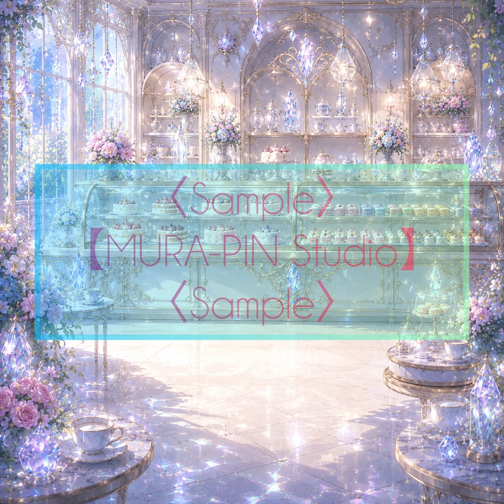 【クリスタルカフェ背景(配信・サムネ向け)・10枚 / 正方形】The Square Vol.12: Crystal Café
