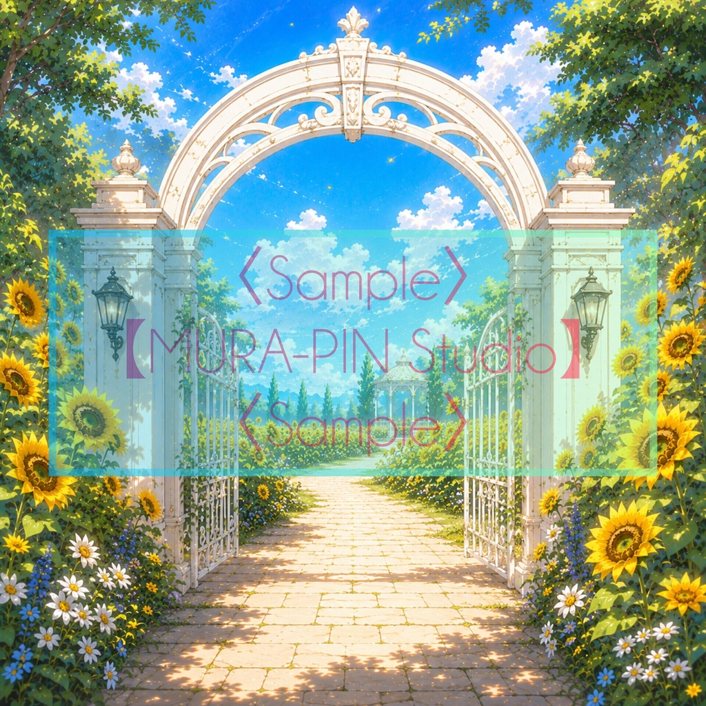 【夏のひまわり庭園背景(配信・サムネ向け)・10枚 / 正方形】The Square Vol.17: Sunflower Garden