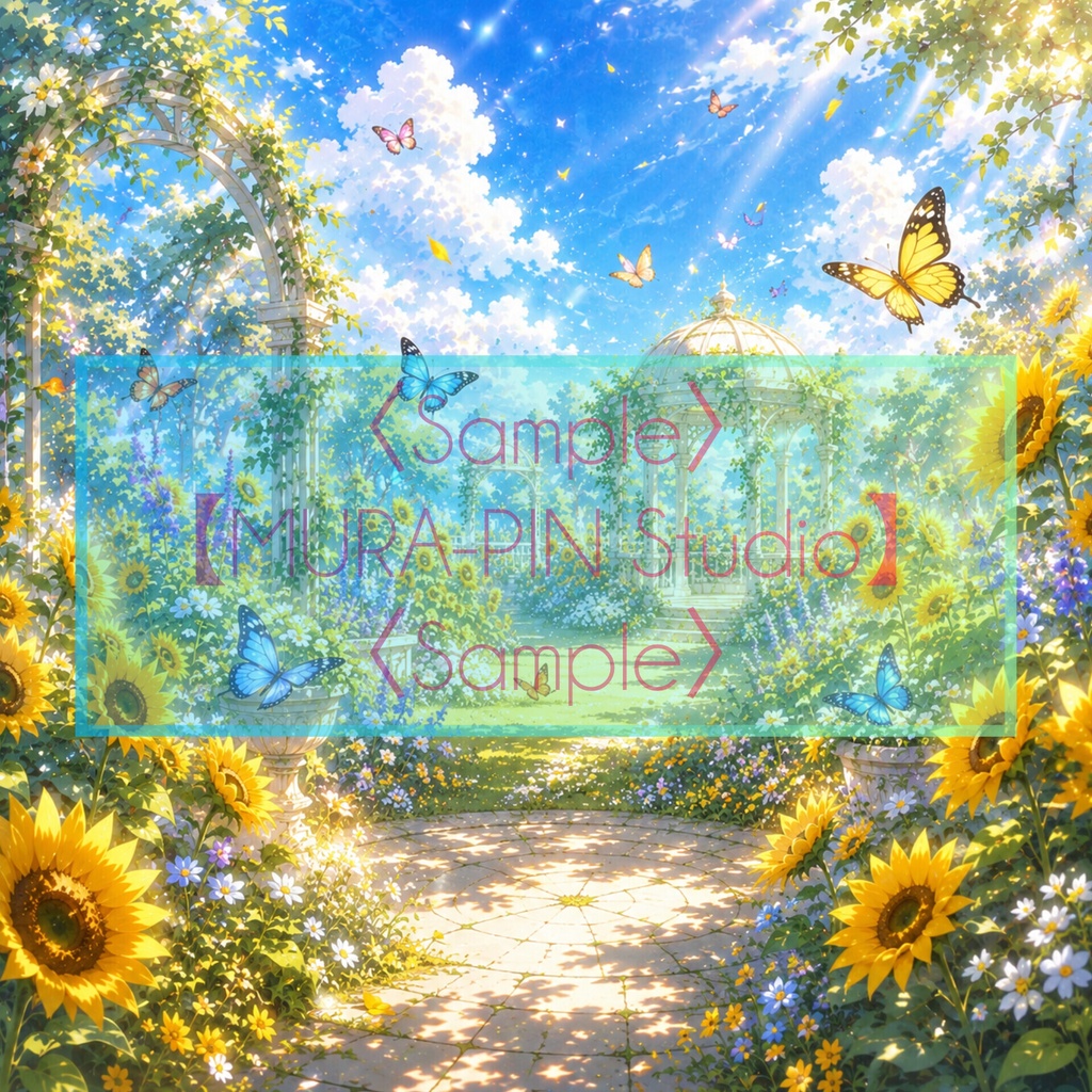 【夏のひまわり庭園背景(配信・サムネ向け)・10枚 / 正方形】The Square Vol.17: Sunflower Garden