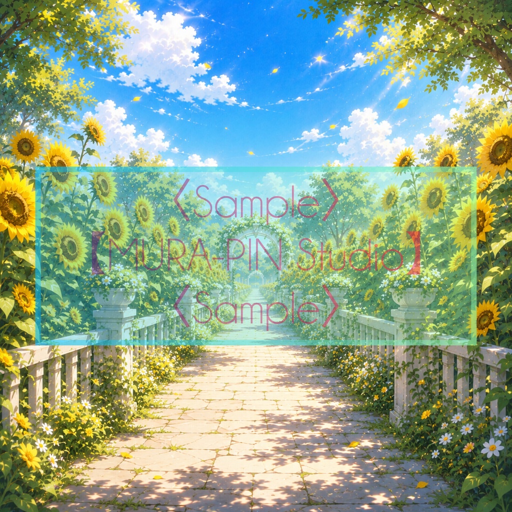 【夏のひまわり庭園背景(配信・サムネ向け)・10枚 / 正方形】The Square Vol.17: Sunflower Garden