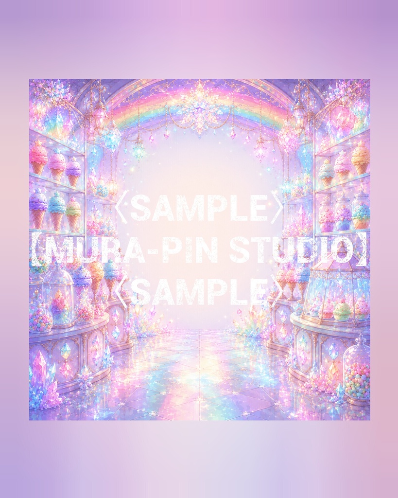 【パステル世界のアイスクリームショップ背景(配信・サムネ向け)・10枚 / 正方形】The Square Vol.25 : Pastel Ice Cream Shop