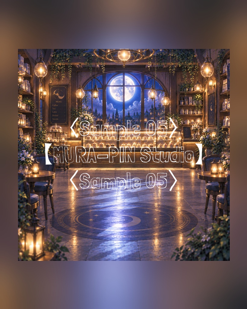 【月光に溶ける夜カフェ背景(配信・雑談・チル・サムネ向け)・10枚 / 正方形】The Square Vol.46 : Moonlight Café