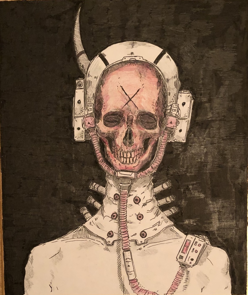 オリジナル原画色紙　赤髑髏の男