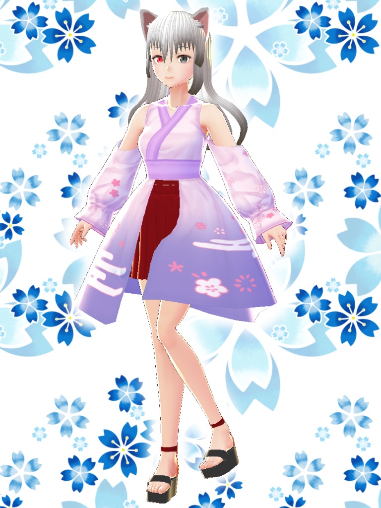 【VRoid用テクスチャ】巫女風和服セット〜赤&青〜