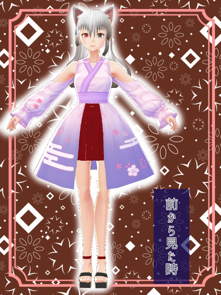 【VRoid用テクスチャ】巫女風和服セット〜赤&青〜