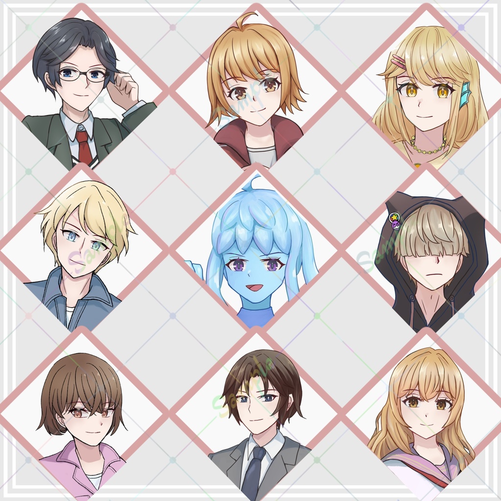 立ち絵9体セット(各キャラ表情差分10種付き)1
