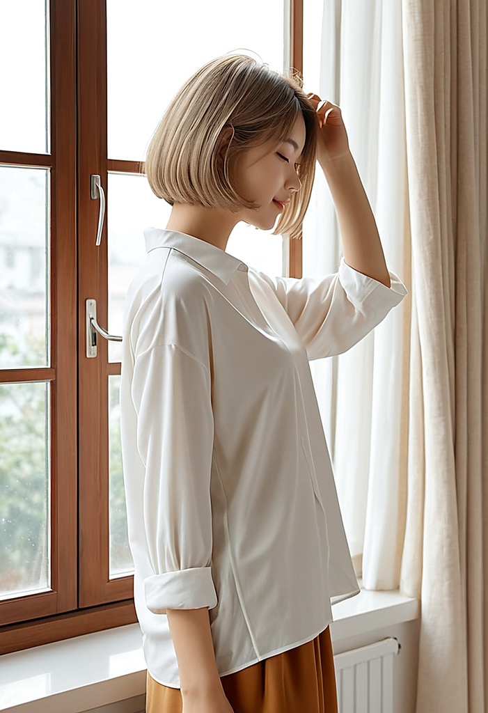 Morning Glow and White Shirt - 朝の光に包まれた部屋と白シャツが魅せる圧倒的透明感