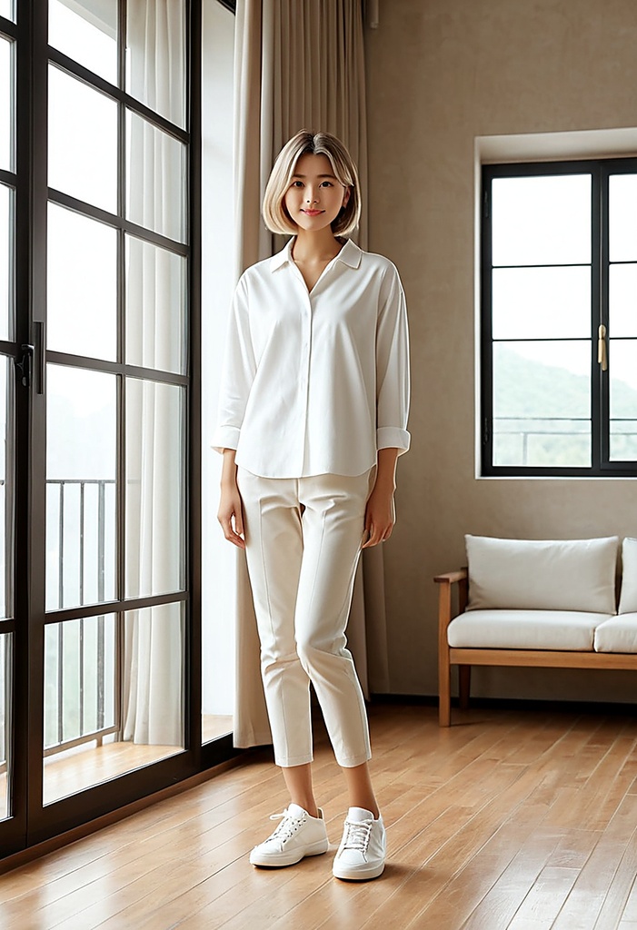 Morning Glow and White Shirt - 朝の光に包まれた部屋と白シャツが魅せる圧倒的透明感