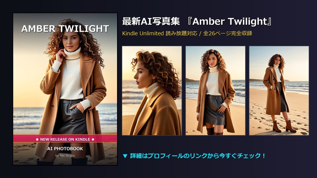 Amber Twilight - 夕暮れの海辺で、コートに包まれて過ごすノスタルジックな時間