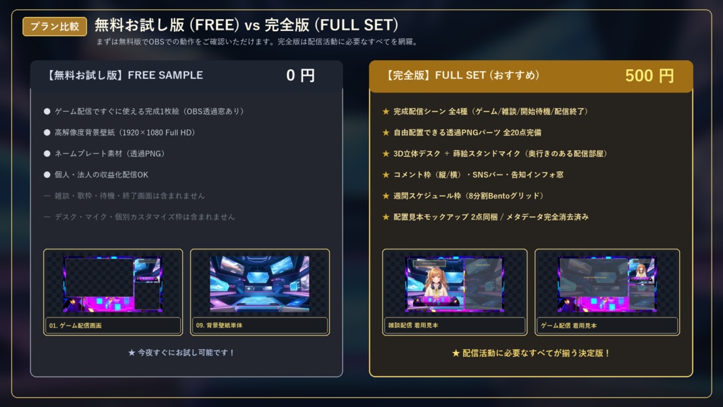 【無料版あり/配信画面】ネオ・ホログラフィック・ゲーミングUI Vol.01 - サイアンブルーとネオンパープルのハイパーグリッドセット【ゲーム/雑談/待機/終了/OBS対応】