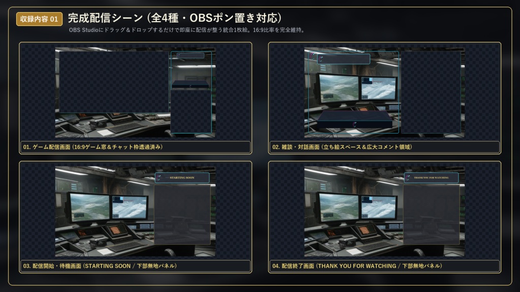 【無料版あり/配信画面】ヴァンガード・アーク・オペレーション Vol.01 - マットグレーとコバルトイエローの炭素繊維ヘックス格子セット【ゲーム/雑談/待機/終了/OBS対応】